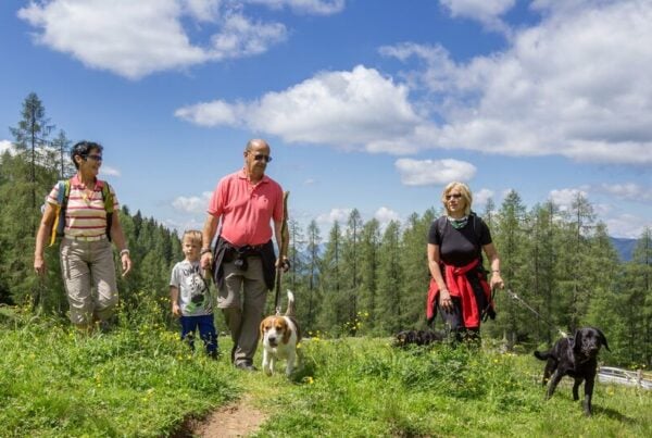 Hunde Gassi gehen mit Familie